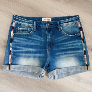 DRIFTWOOD $148 EMBROIDERED CUFFED DENIM SHORTS